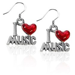 I Love Music Charm Earrings in Silver