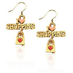 I Love Shopping Charm Earrings in Gold