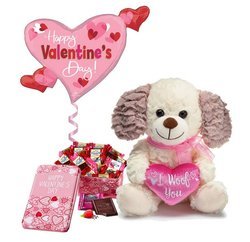 I Woof You Plush Valentine And Chocolate Gift Set - Pink