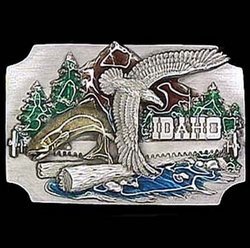 Idaho Eagle and Mountain Enameled Belt Buckle