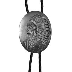 Indian Chief Antiqued Bolo Tie
