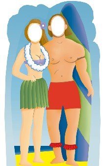 Life Size Surf Board Couple Standee on the Beach