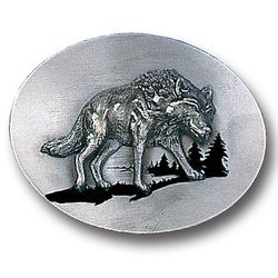 Lone Wolf Silhouette Enameled Belt Buckle