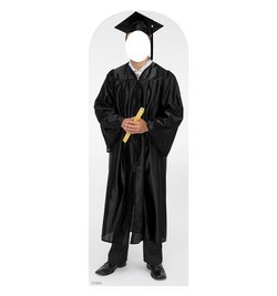 Male Graduate Black Cap & Gown Standin Cardboard Cutout