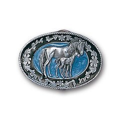 Mare with Colt Enameled Belt Buckle