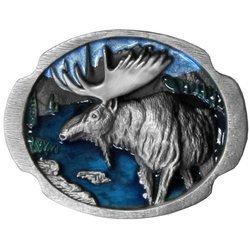 Moose at Lake Enameled Belt Buckle