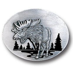 Moose in River Enameled Belt Buckle