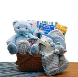 My First Teddy Bear New Baby Blue Gift Basket