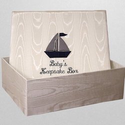 Navy Sailboat Personalized Baby Keepsake Box - Large