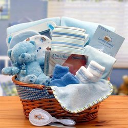 New Baby Basics Blue Gift Basket