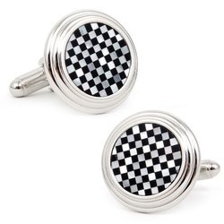 Onyx and Mother of Pearl Checker Step Cufflinks