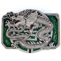 Oriental Dragon Enameled Belt Buckle