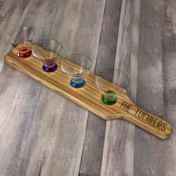Personalized 5 Piece Tasting Set With Wood Holder