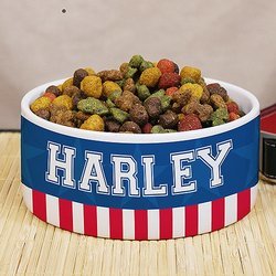 Personalized American Flag Dog Bowl