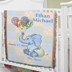 Personalized Baby Boy Elephant Throw Blanket