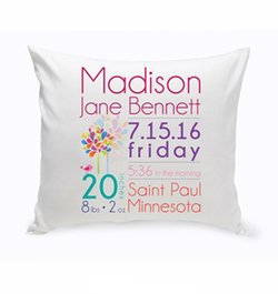 Personalized Baby Girl Announcement Throw Pillow