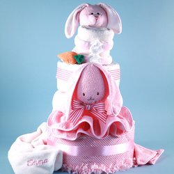 Personalized Baby Girl Deluxe Ricki Rabbit Diaper Cake Gift