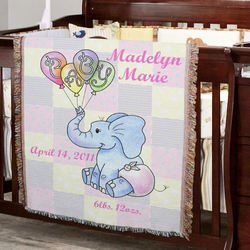 Personalized Baby Girl Elephant Throw Blanket