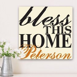 Personalized Bless This Home Canvas Sign