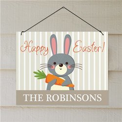 Personalized Bunny Holding Carrot Easter Wall Sign