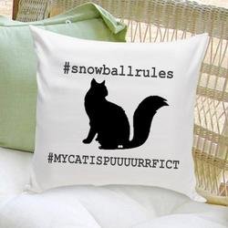 Personalized Cat Silhouette Throw Pillow - Hashtag