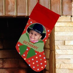 Personalized Christmas Photo Stocking - Polka Dots