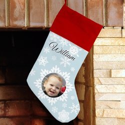 Personalized Christmas Photo Stocking - Snowflakes