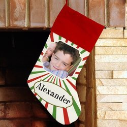 Personalized Christmas Photo Stocking - Stripes