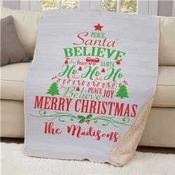 Personalized Christmas Words Tree Sherpa Blanket - 50 x 60