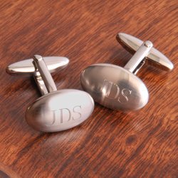 Personalized Cufflinks - Oval with Brushed Silver