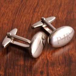 Personalized Cufflinks - Oval with Polished Silver