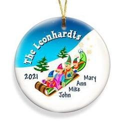 Personalized Elves Family Ceramic Christmas Ornament