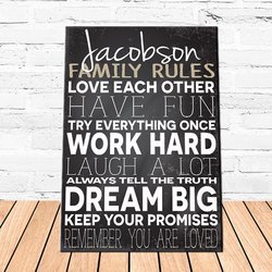 Personalized Family Love Rules Canvas Sign