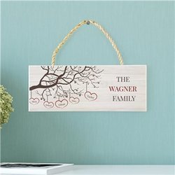Personalized Family Tree With Hearts Rope Hanging Sign
