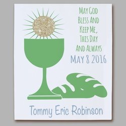 Personalized First Communion Eucharist Wall Canvas - Green