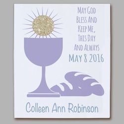 Personalized First Communion Eucharist Wall Canvas - Purple