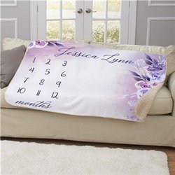 Personalized Floral Baby Monthly Milestone 50x60 Sherpa Blanket