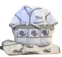 Personalized Good Luck Elephant Diaper Caddy Baby Gift Set