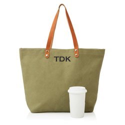 Personalized Green Washed Canvas Tote