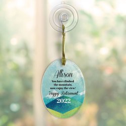 Personalized Happy Retirement Jade Glass Oval Ornament With Suction Cup
