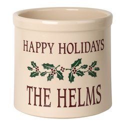 Personalized Holiday Holly 2 Gallon Stoneware Crock