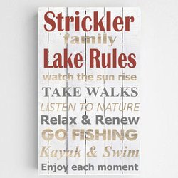 Personalized Lake Rules Canvas Sign - White