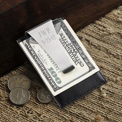Personalized Leather Money Clip and Card Holder