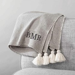 Personalized Monogram Herringbone Pom Pom Throw