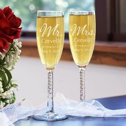 Personalized Mr and Mrs Wedding Champagne Flutes
