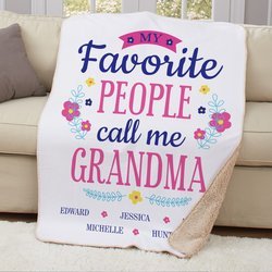 Personalized My Favorite People Call Me Floral Sublimated Lined Sherpa Throw - 50 x 60