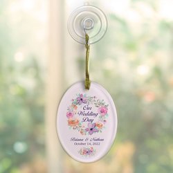 Personalized Our Wedding Day Jade Glass Oval Ornament With Suction Cup