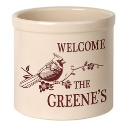 Personalized Perched Cardinal Welcome 2 Gallon Stoneware Crock
