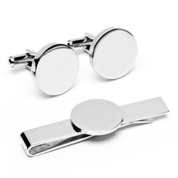 Personalized Round Infinity Cufflinks and Tie Bar Gift Set