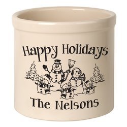 Personalized Snowman Family Three Child 2 Gallon Stoneware Crock